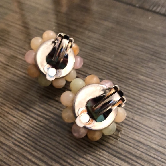 Vintage Pastel Acrylic Bead Clip Earrings - Picture 5 of 11